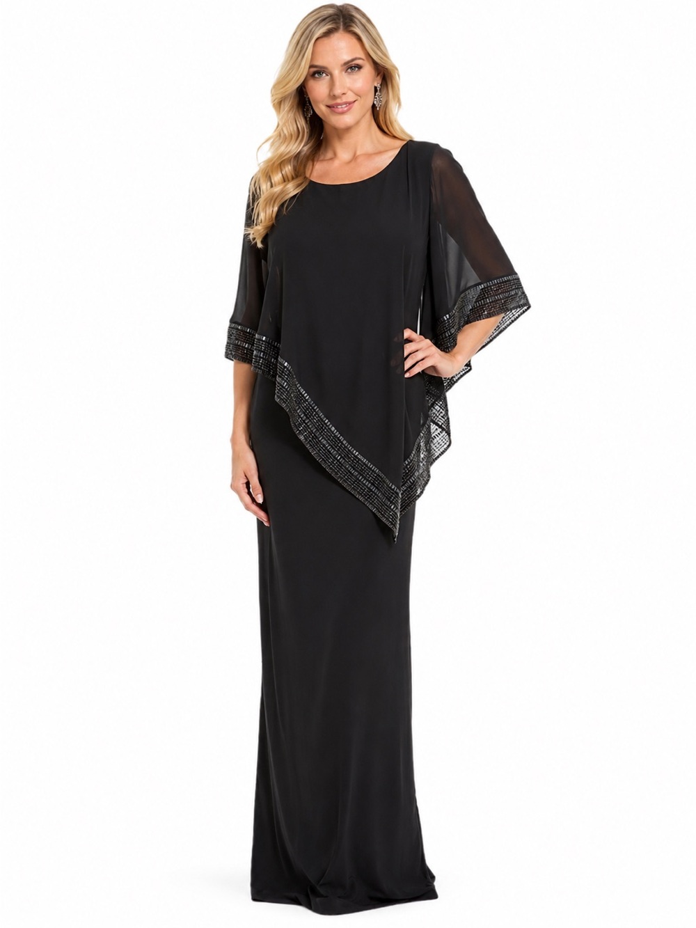 SLNY Size 10 Black Maxi Evening Dress Sheer Overlay Formal Special Occasion